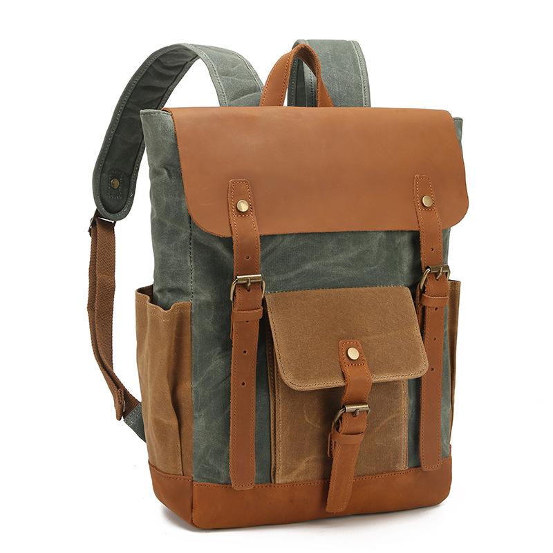 Retro Waterproof Leather & Oil Wax Canvas Backpack - High Quality Multifunctional Computer Bag