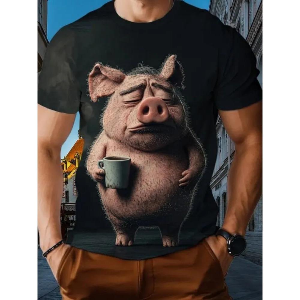 Fashionable Personalized Fun Animals T-shirt Men's Casual Plus Size Comfortable Round Neck Short Sleeved T-shirt