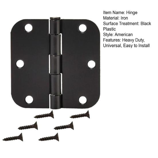 1/5Pcs Rounded Matte Black Door Hinges Flat Iron Bifold Residential Standard Bedroom Indoor House Door Hardware Essentials Accessories