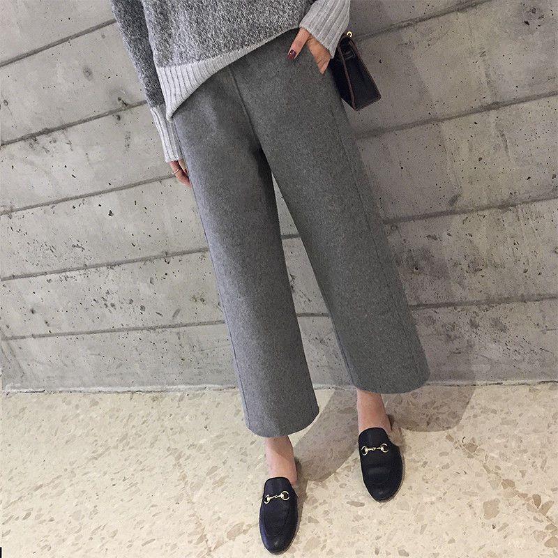 

Women s Winter Woolen Wide-Leg Pants - Korean Style, Loose, Slimming, Thickened, Casual, Nine-Point Length for Girls and Students XL 118-130 lbs