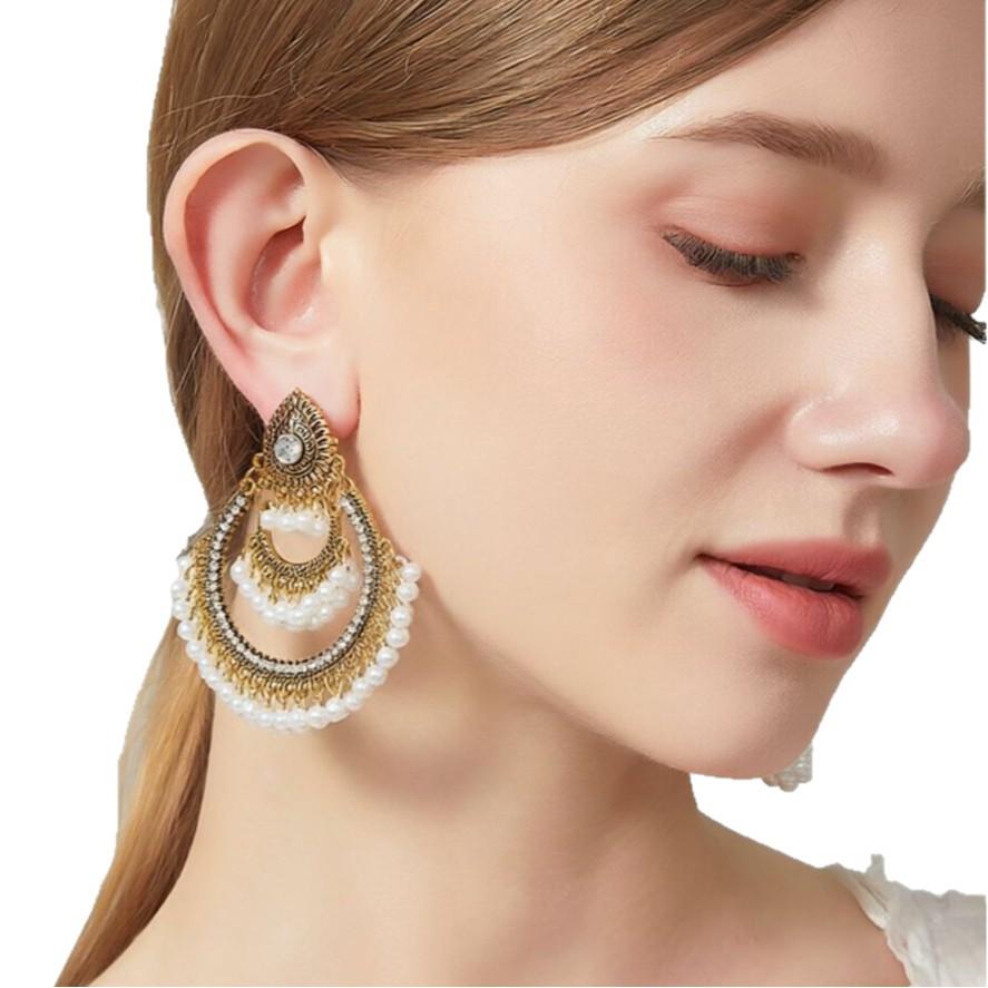 European & American Retro Beaded Tassel Fashion Earrings - Exaggerated Long Style for Women