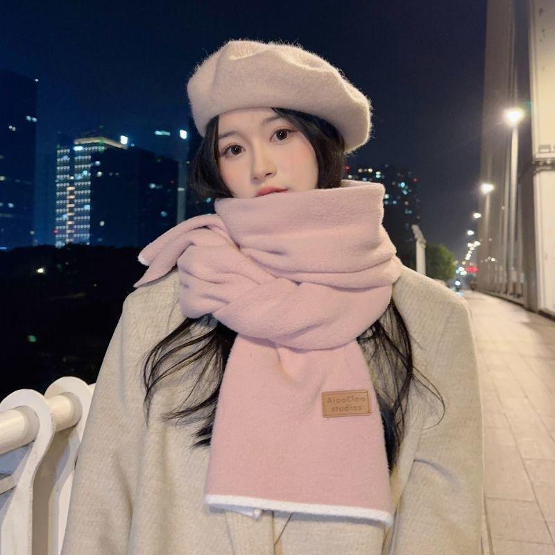 Autumn and Winter Korean Style Solid Color Wool Blended Knitted Scarf Female Japanese Student Cute Soft Waxy Thickened Warm Scarf