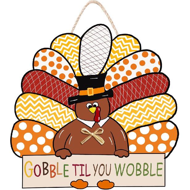 CYNOSA Thanksgiving Wreath for Front Door Turkey Door Hanger Gobble Sign Thanksgiving Turkey Outside Door Decorations
