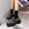 Fashion 2024 New Denim Print Cloth Synthetic Leather Platform Wedge Chunky Sneaker Comfy High Brand Spring Fashion Autumn Casual Shoes