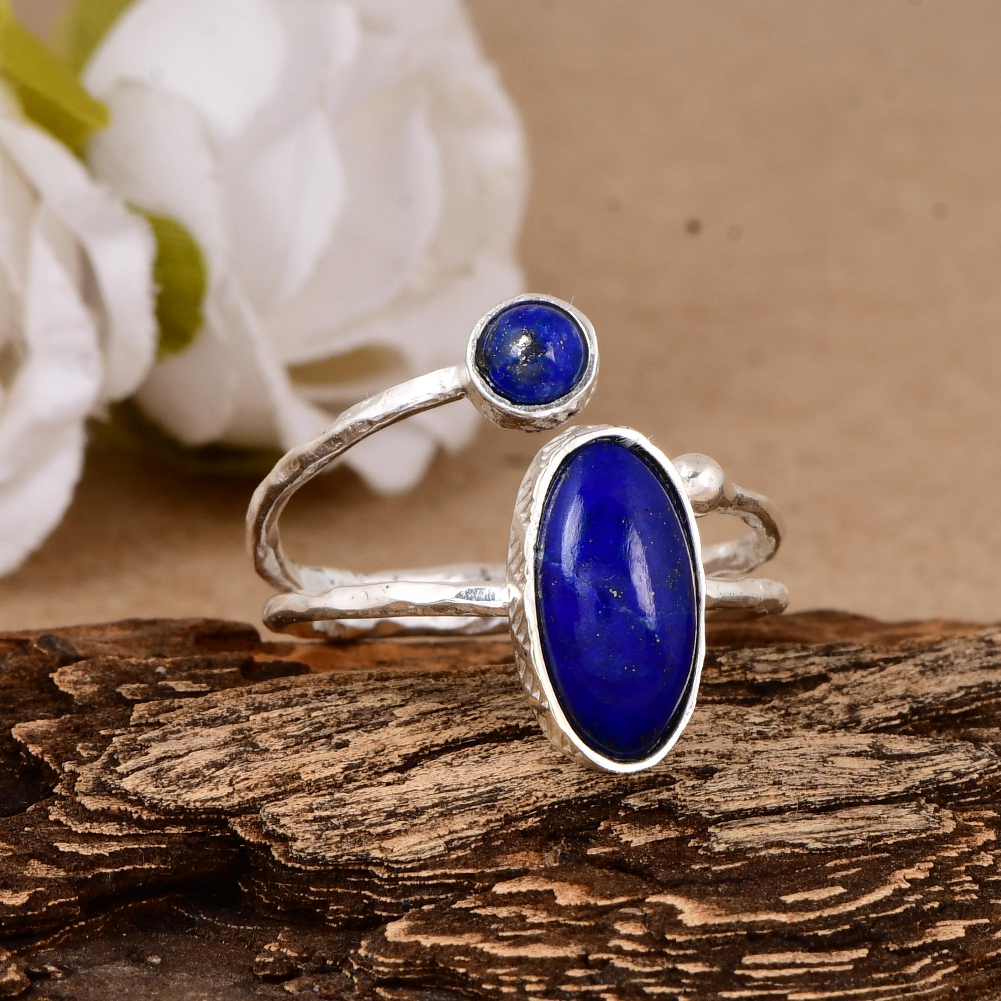 Lapis Lazuli Open Wrap Ring in Sterling Silver Ring \ Minimalist Blue Gemstone Ring \ Dainty Boho December Birthstone Gift 5