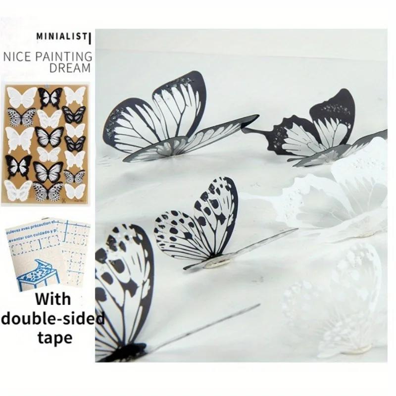 2set 3D Simulation Black and White Plastic Butterfly Wall Sticker Double-sided Tape Bedroom Living Room Wall Sticker