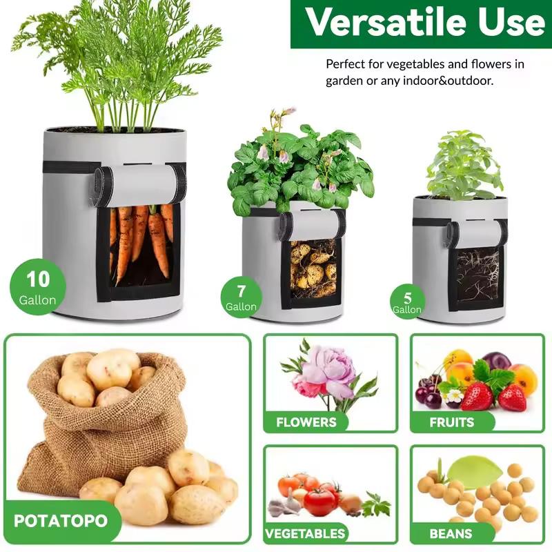 1-8PCS 5/10Gallon Felt Potato Planting Bag Large Diameter Vegetable Plant Seedling Bag Non-Woven Felt Potato Growing Bucket