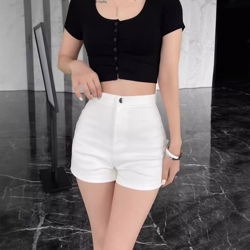 Hot Pants Neri Sexy a Vita Alta - Pantaloncini Snellenti, Aderenti che Modellano i Glutei a Pesca per l'Esterno
