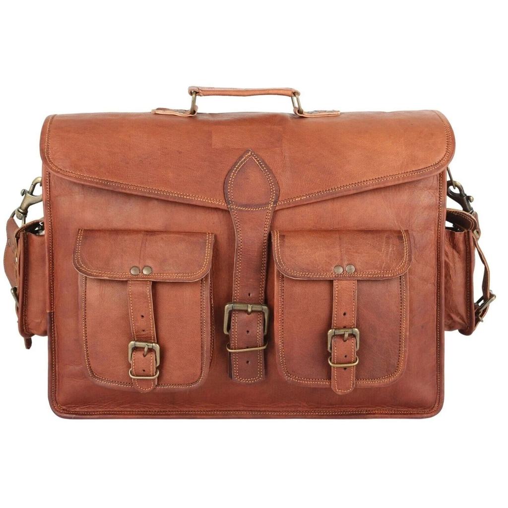 Men's Genuine Laptop Bag Briefcase Vintage Leather Functional Messenger Shoulder