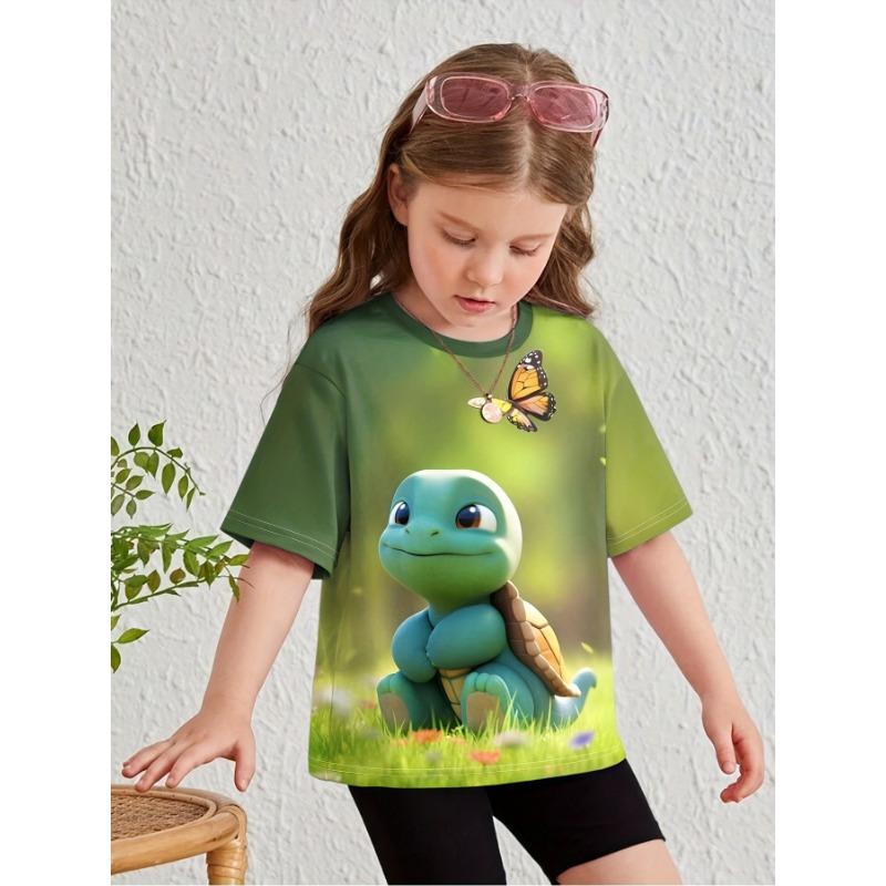 

Дитячий одяг Одяг для дівчинки Футболка для дівчинки з короткими рукавами З принтом із зображенням тварин Повсякденна футболка для дівчинки з круглим вирізом Дитячий літній одяг 100