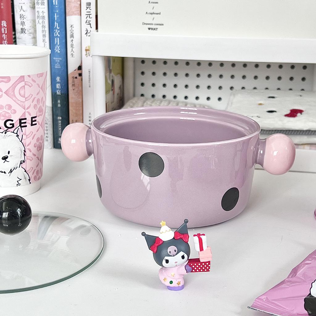 Ins Cute Contrasting Color Ceramic Instant Noodle Bowl with Lid Good-looking Rice Bowl Binaural Soup Bowl Student Dormitory Instant Noodle Bowl