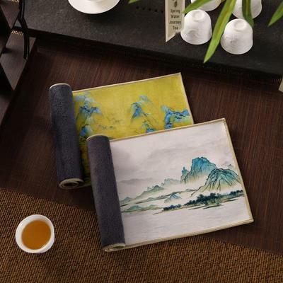 Suede Flannel Tea Towel: Luxurious Chinese Style, Water Absorbent Cloth, Colorful Ancient Design Coaster