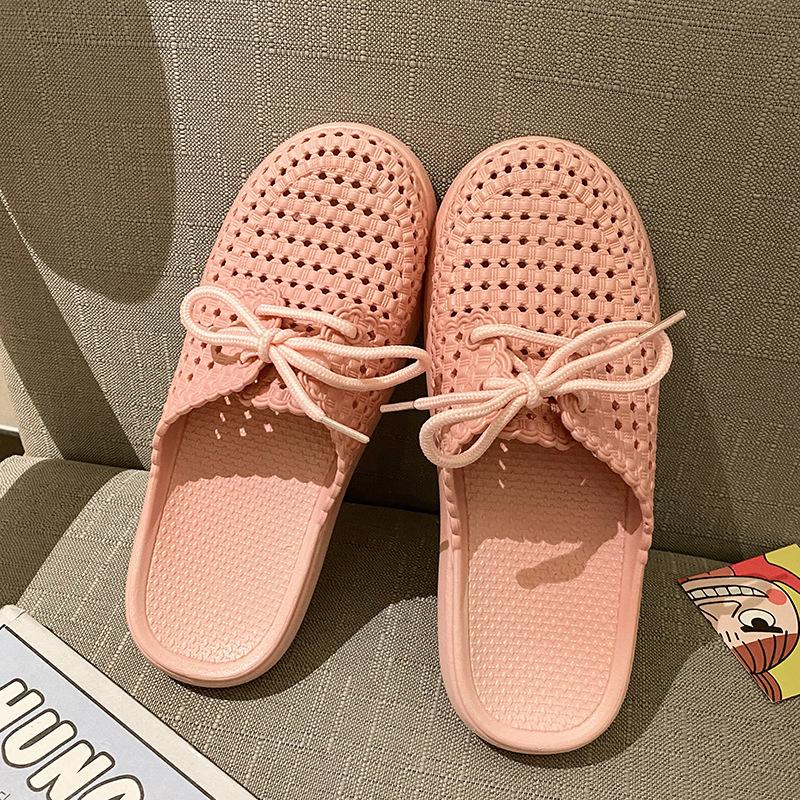 New summer cool slippers women's bag head lace-up outside wearing empty beach shoes sweet flat slippers
