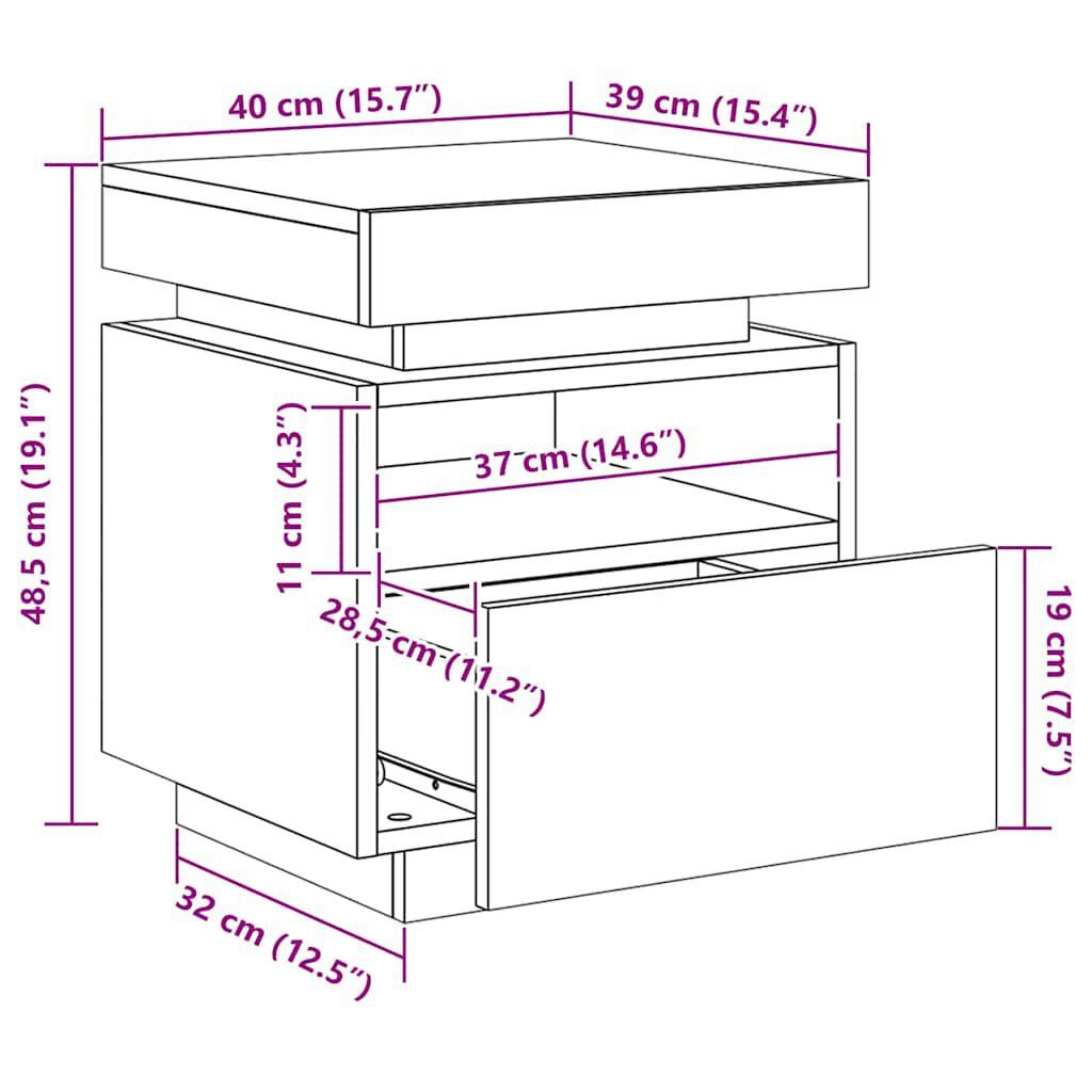 Nachttisch Mit LED-Lampe, Nachttisch Mit Schublade, Stauraum-Nachttisch, 40x39x48,5 Cm