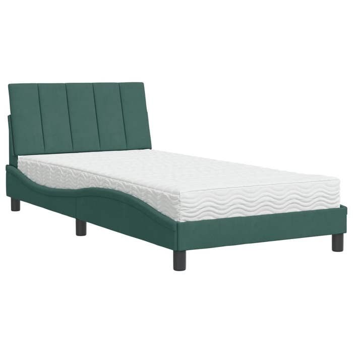 VidaXL Lit avec matelas vert foncé 100x200 cm velours 3208583