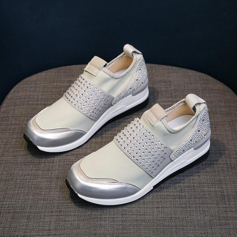 Large size casual single shoes women's rhinestone slope heel heightening single shoes women