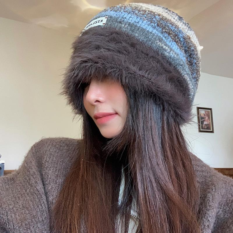 Autumn and Winter Face Showing Small Cold Proof Ear Protecting Hat Color Blocked Warm Woolen Hat  Knitted Cold Hat for Men