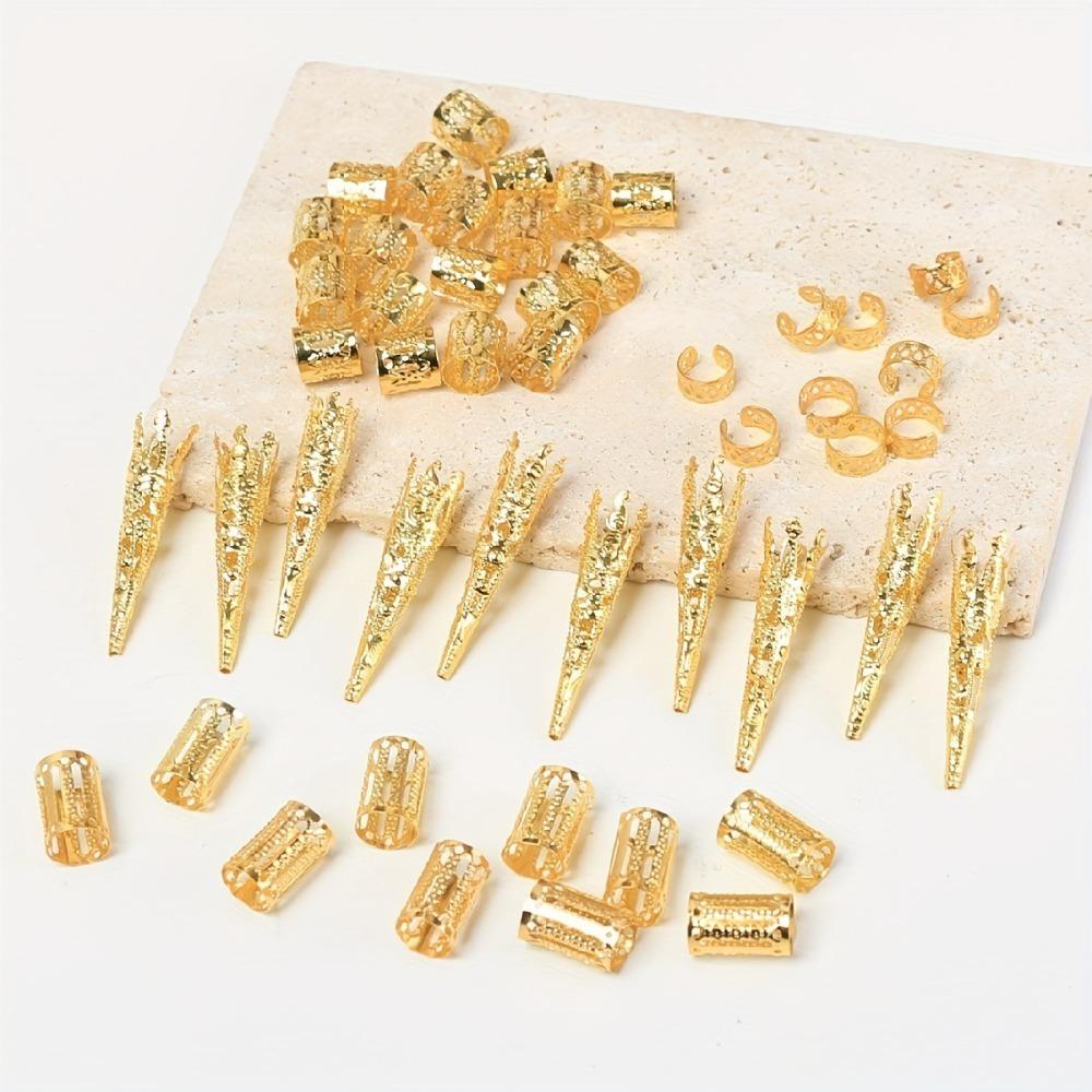 50pcs Dread Locks Hollow Out Hair Ring Metal Cuff Clips Hair Braid Tubes  Hair Jewelry