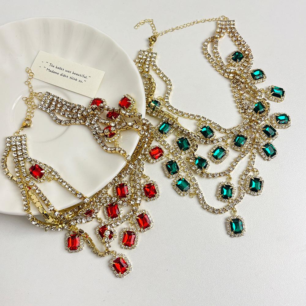 Gargantilha com pingente de cristal quadrado para joias femininas