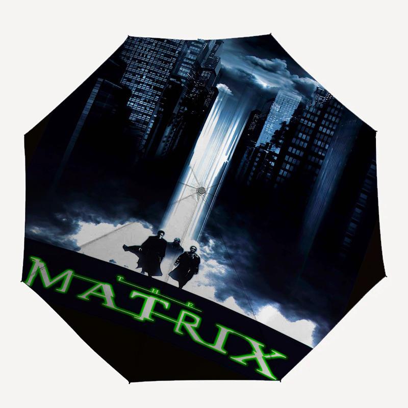 1pc matrix cityscape Automatic Folding Umbrella - Compact 8-Rib Design, Durable Plastic & Iron1098L