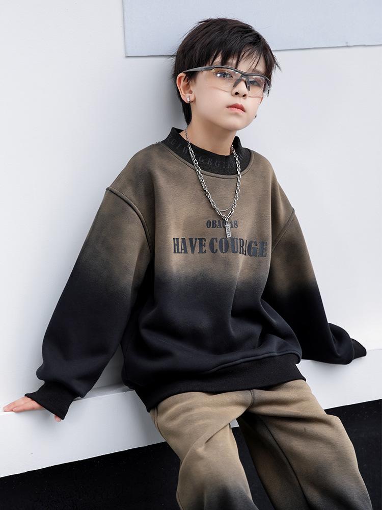 Trendiges Retro Kinder Fleece Sweatshirt & Hosen Set - Warmes Herbst/Winter Zweiteiler für Jungen