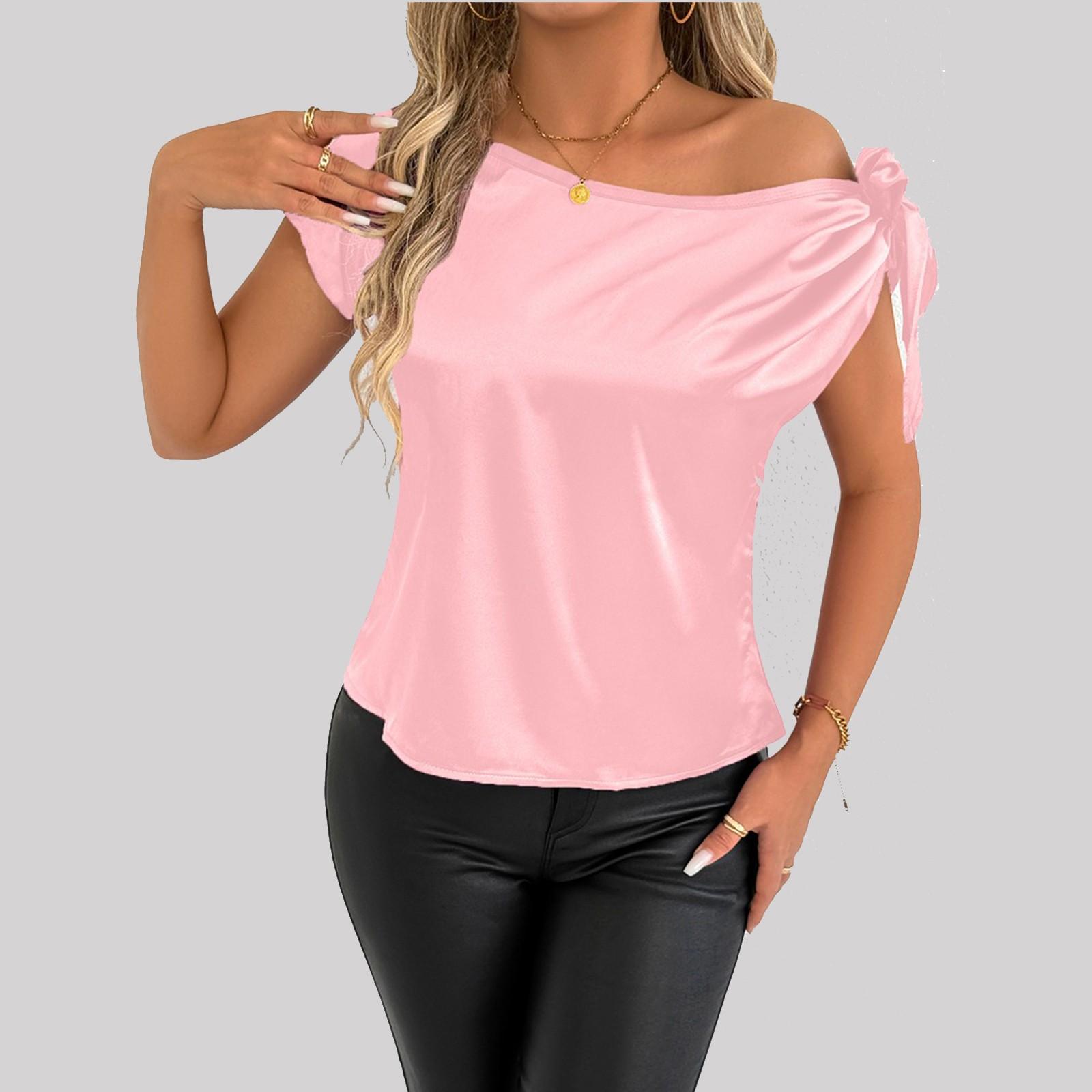 

Women s Round Neck Casual Printed Short-sleeved T-shirt Top M рожевий