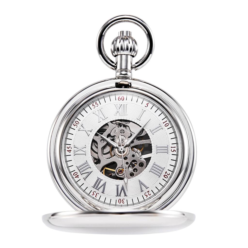 TREEWETO Mechanisch Zakhorloge Klassiek Antiek Skelet Romeinse Cijfers Zilver met Ketting