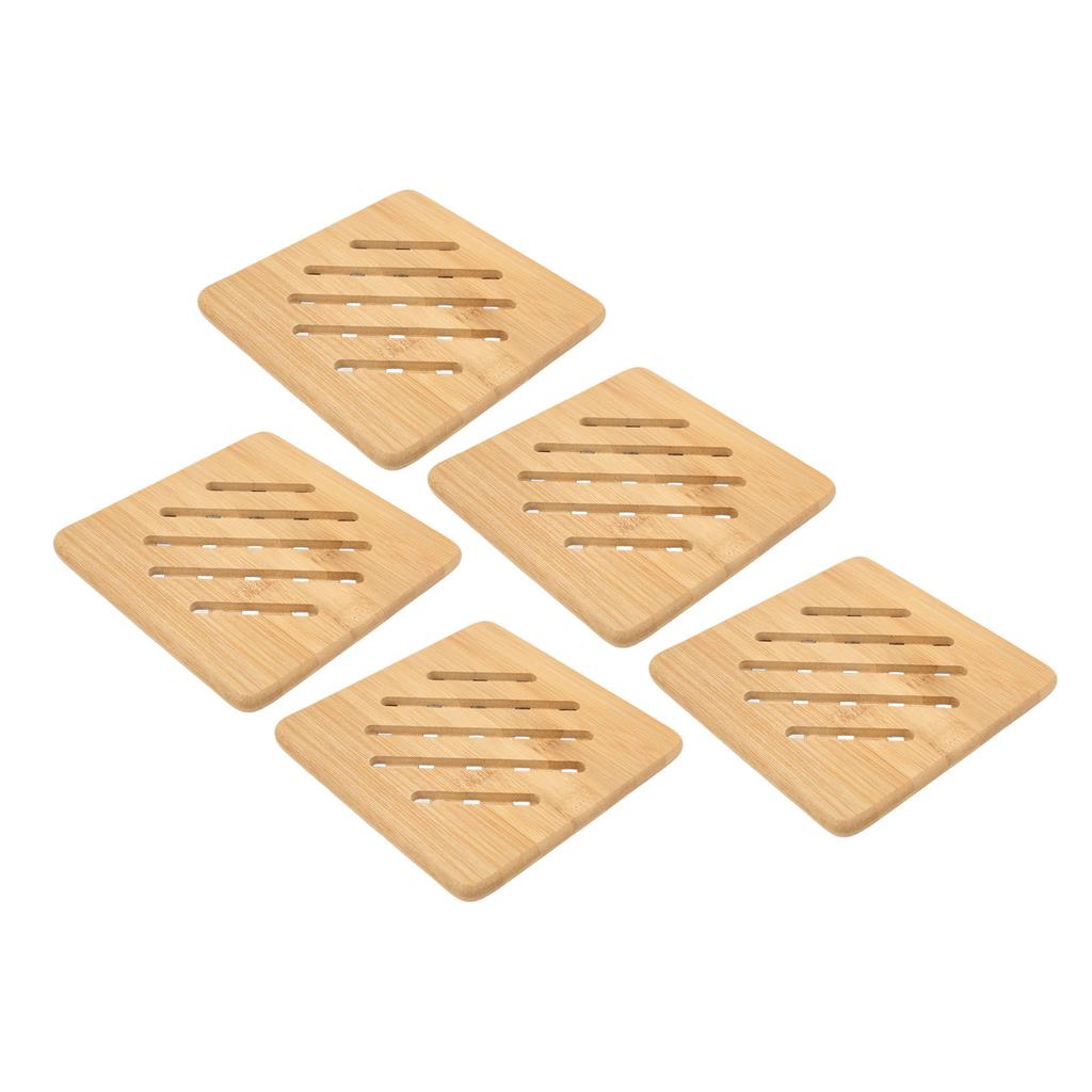 5 Pcs Bamboo Hot Pad Table Mat Bamboo Trivet Pot Mat Heat Resistance for Hot Dishes Pot Bowl Teapot Quadrate 15CM