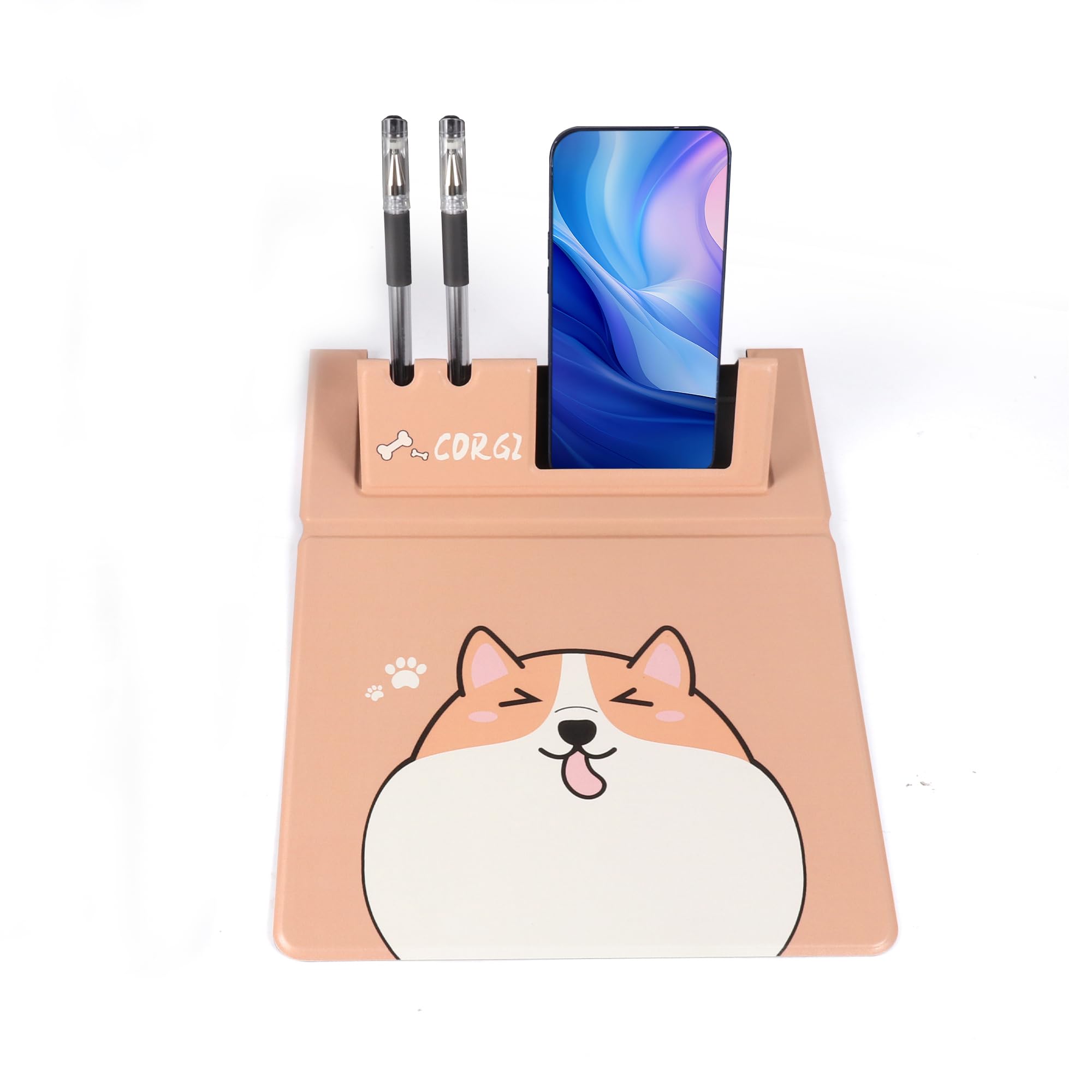 

Mousepad with Smartphone Cute Corgi PU Pen Stylish Corgi Design Stand, Foldable, Pattern, Leather, Multifunctional, Office/Home Use, Holder, Slim,
