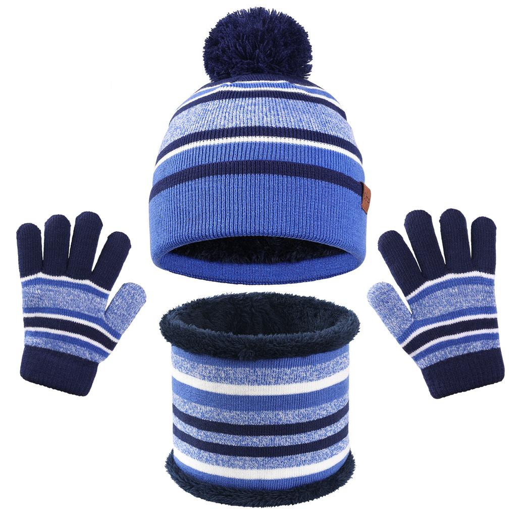 European and American Children's Wool Ball Hat Gloves Two Piece Set Christmas Gift Winter Plus Velvet Warm Knitted Hat