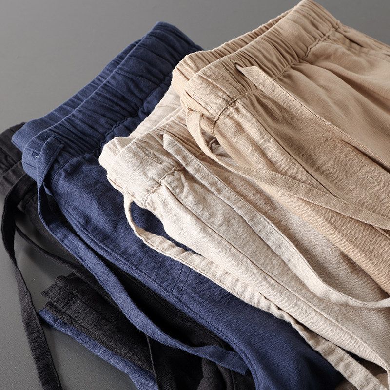 Cut Label Summer Thin Loose Men's Clothing Middle Pants Linen