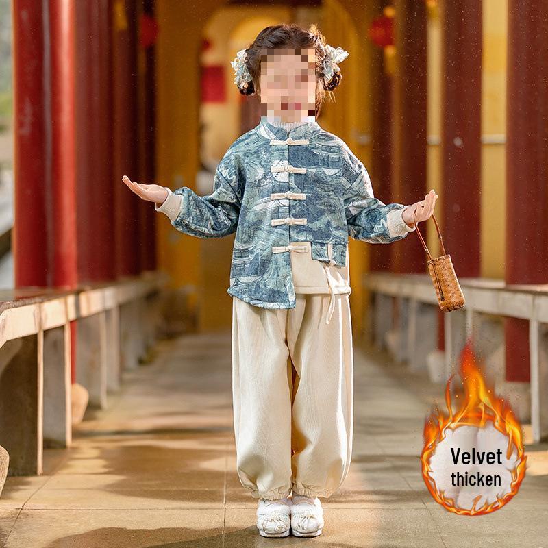 

Детский осенне-зимний комплект ханьфу: Новогодний костюм в китайском стиле Тан для мальчиков и девочек 90 for Height ~80cm