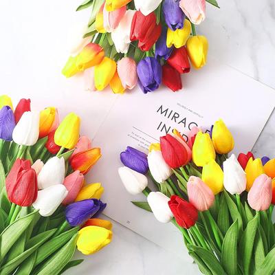 5/10/20Pcs Vibrant Multicolor 33cm Artificial Tulip Bouquet Real Touch Faux Flowers for Home Office Weddings Easter Decorations