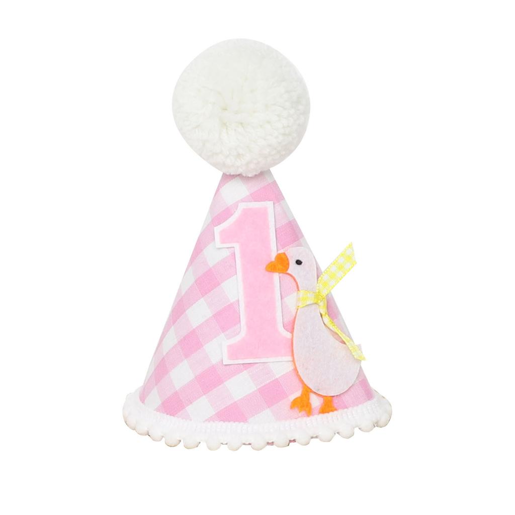 1st Birthday Highchair Banner Goose Theme Blue Ginghams Tassel Banner Hat Photo Prop for Boy Girls Birthday Party Decorations