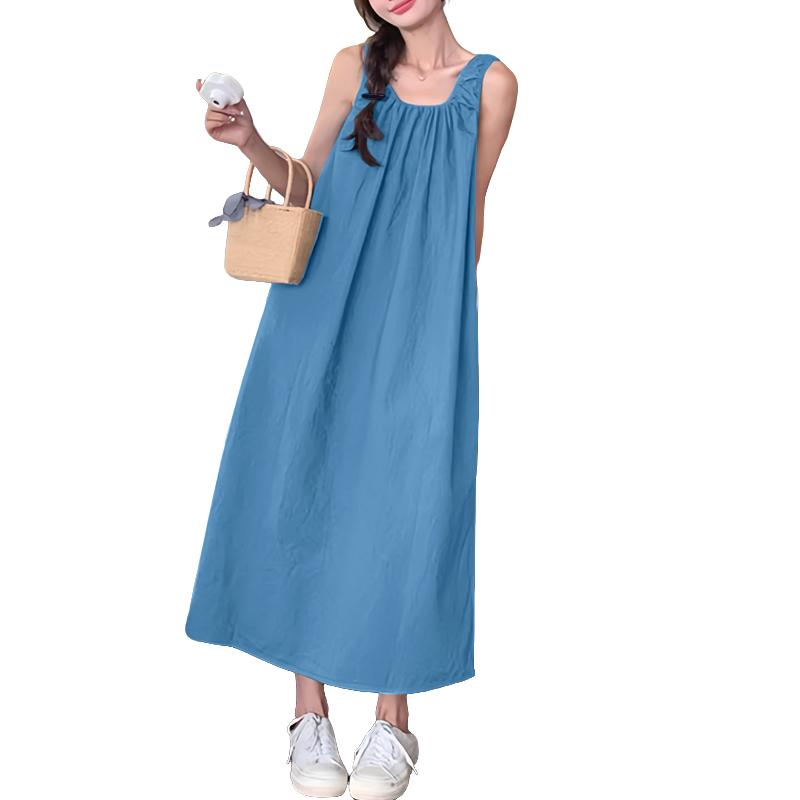 ZANZEA Women Summer Casual Round Neck Loose Sleeveless Dress