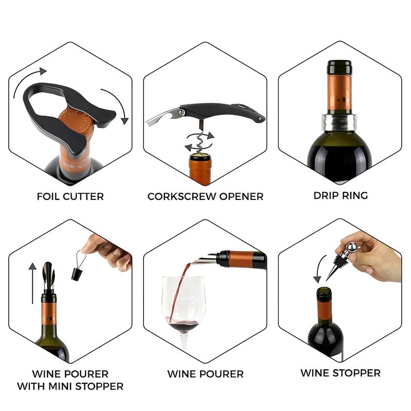 5 In 1 Red Wine Bottle Opener Corkscrew Tool Set Bottle Shaped Holder