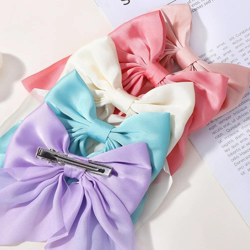 1Pcs Girls Solid Color Satin Butterfly Barrettes Fresh Color Hairbows Ponytail Clip Women Travelling Headwear Hair Accessories