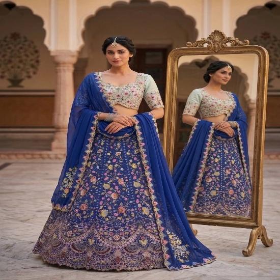 Royal Blue Floral Embroidered Lehenga Set