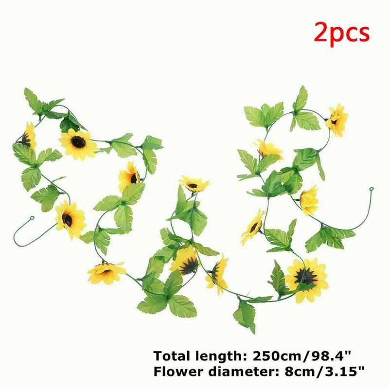 2.6M Artificial Sunflower Garland Silk Fake Flowers Ivy Leaf Plants Home Decor Flower Wall Wreath