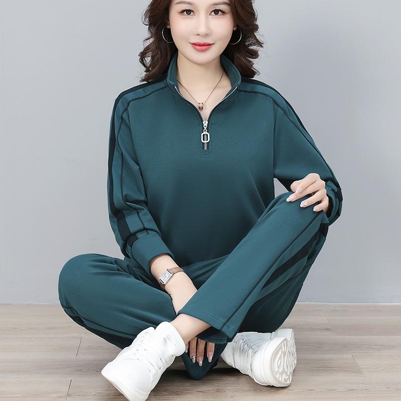 Fashion Women Half Zip Stand Collar Sportswear Suit Casual Spring Autumn Outdoor Sports Two Piece Tracksuit for Ladies