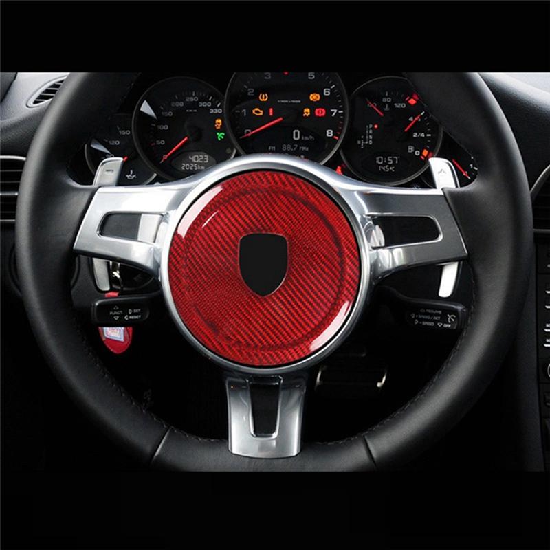 A28G-Real Carbon Fiber Steering Wheel Rings  Trim Cover Stickers For Porsche 911 Panamera Cayenne Boxster 2008-2016 Parts Bl