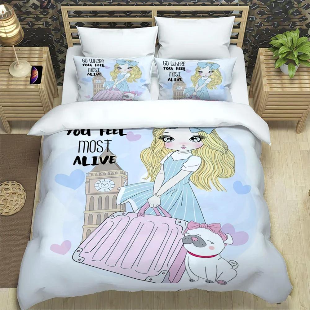 Cartoon Girl Art Print Xxl Three Piece Bedding Set  Article Children Or Adults For Beds Quilt Covers Pillowcases Bedding Set