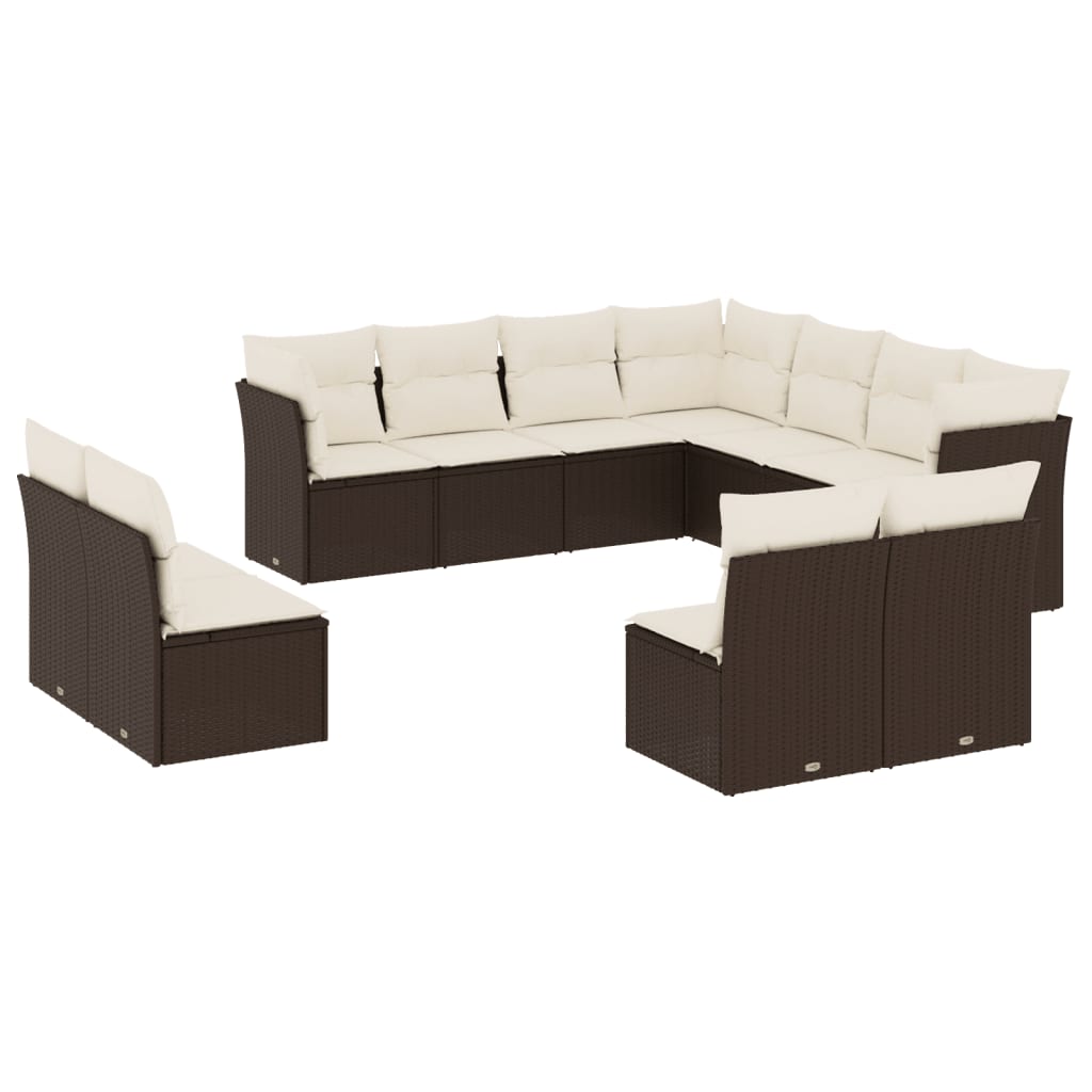 Vidaxl 11-Cz. Garden Furniture Set With Cushions, Brown, PE Rattan