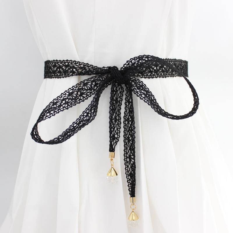 

Mei Mary Lace-trimmed waist tie - korean style sweet skirt knotted pearl waist chain чёрный