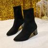 Comemore High-heeled Short Sock Boots 2025 Spring Autumn Casual Pointed Toe Black Women's Boots Elastic Botines Large Size 35-42