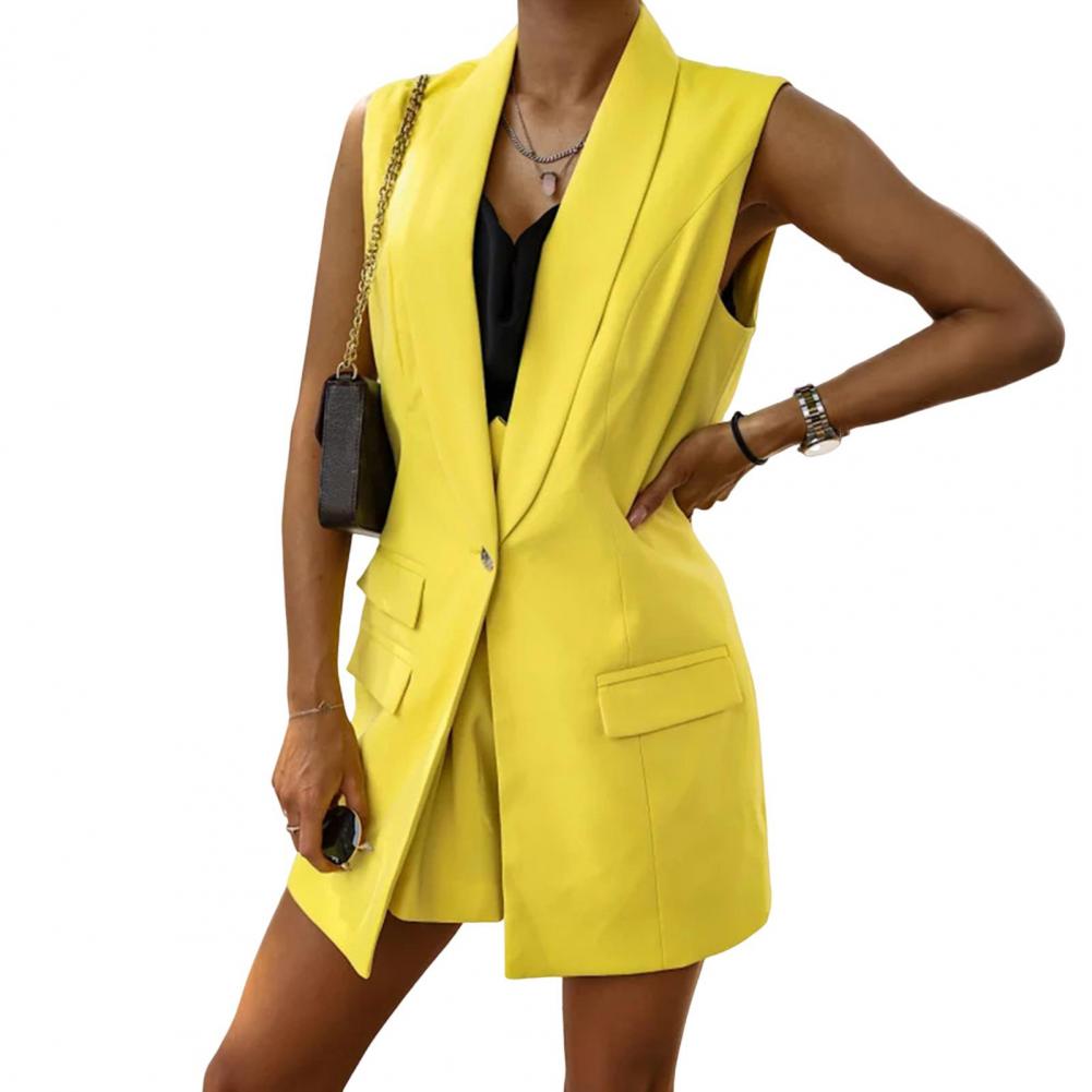 

Женский жилет без рукавов с одной пуговицей в западном стиле, облегающий кардиган, пиджак, однотонный, глубокий V-образный вырез, формальный, деловой стиль для леди XL жёлтый