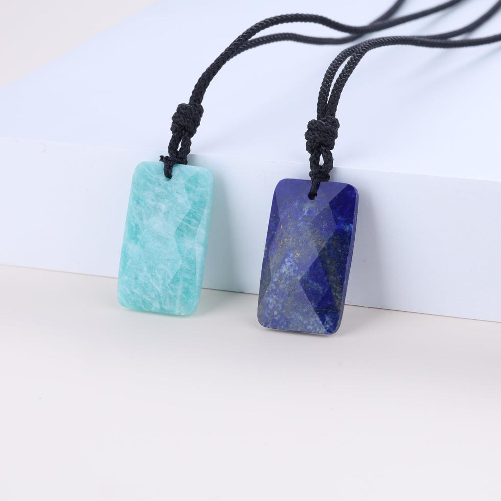 Lapis Lazuli Plate Adjustable Length Power Stone Necklace for Women and Men [KOAI]