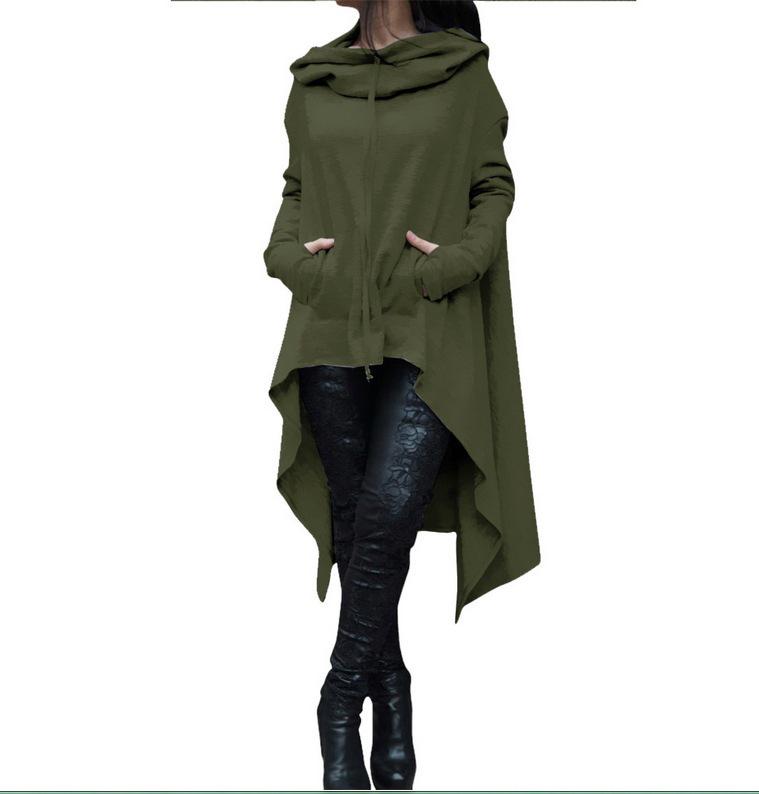 Women's Solid Color Long Hooded Sweatshirt - 10 Colors, 8 Sizes Available.