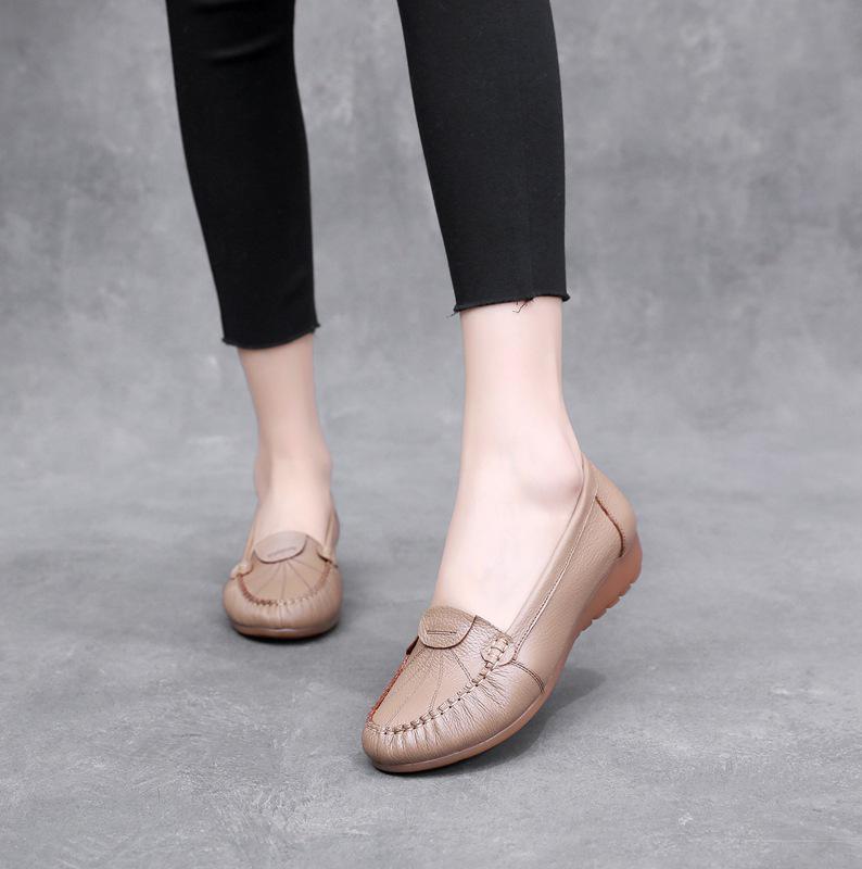 Comfortable Cowhide Soft Sole Flat Mom Shoes - Multi-Color Options
