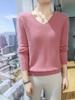 New Seamless Mink Velvet V-Neck Cashmere Sweater for Women - Loose Fit, Solid Color, Short Pullover Knitwear for Autumn and Winter